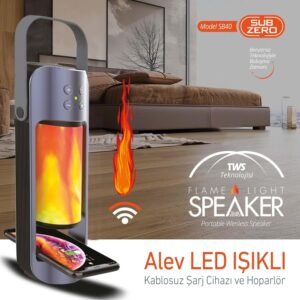 Subzero SB40 Bluetooth/Usb/Sd/Aux/Kablosuz Şarj/Alev Led Işık Ses Bombası
